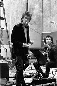 Bob Dylan and Mike Bloomfield recording "Like a Rolling Stone"